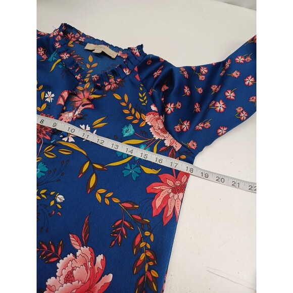 LOFT Women’s Top Tunic Blouse Floral Long Sleeve Petite XXS V Neck Buttons - Picture 7 of 11